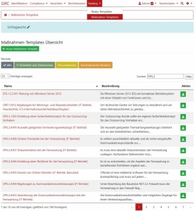Screenshot GRC-COCKPIT Katalog Maßnahmen-Templates