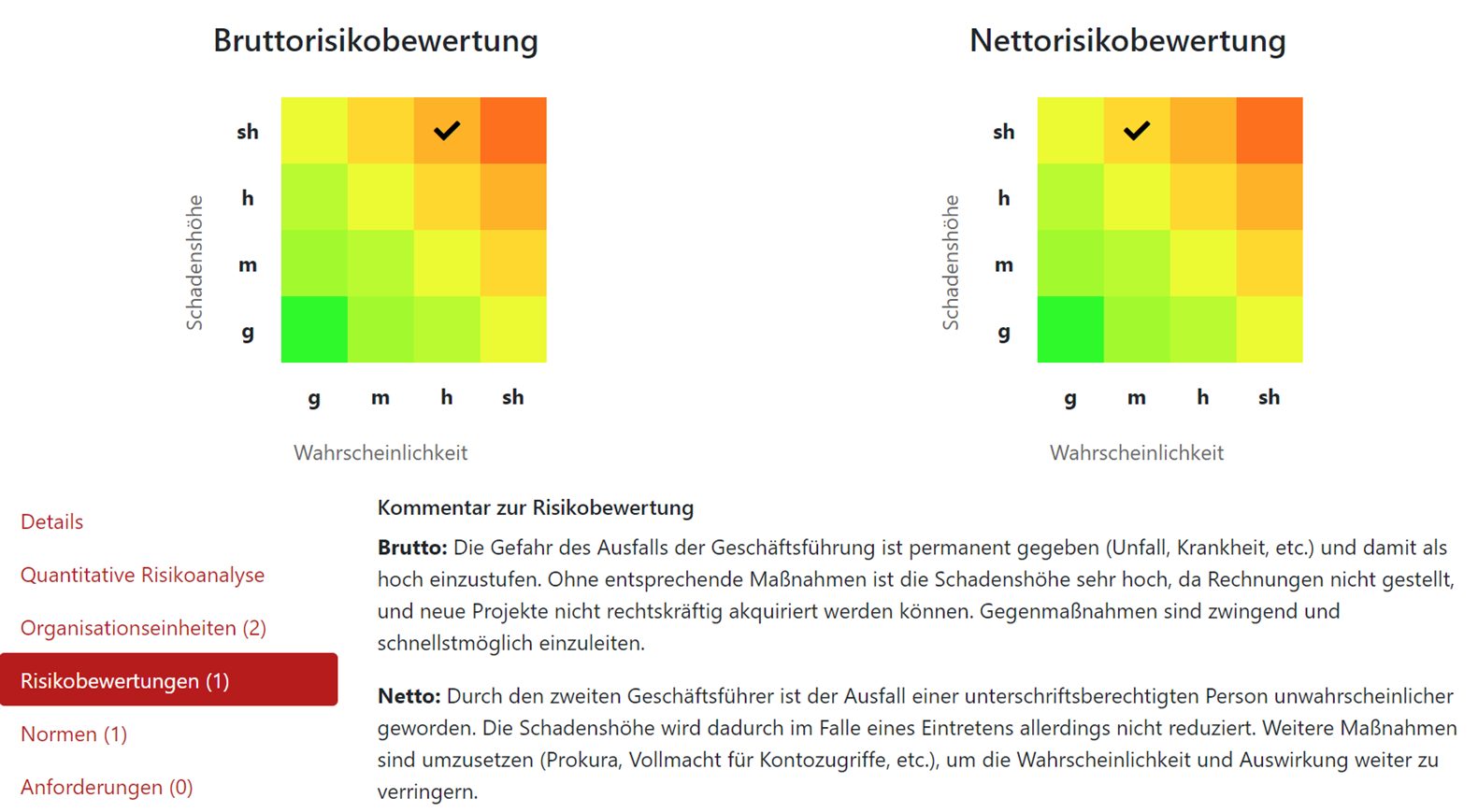 Screenshot GRC-COCKPIT Bruttorisiko vs. Nettorisiko