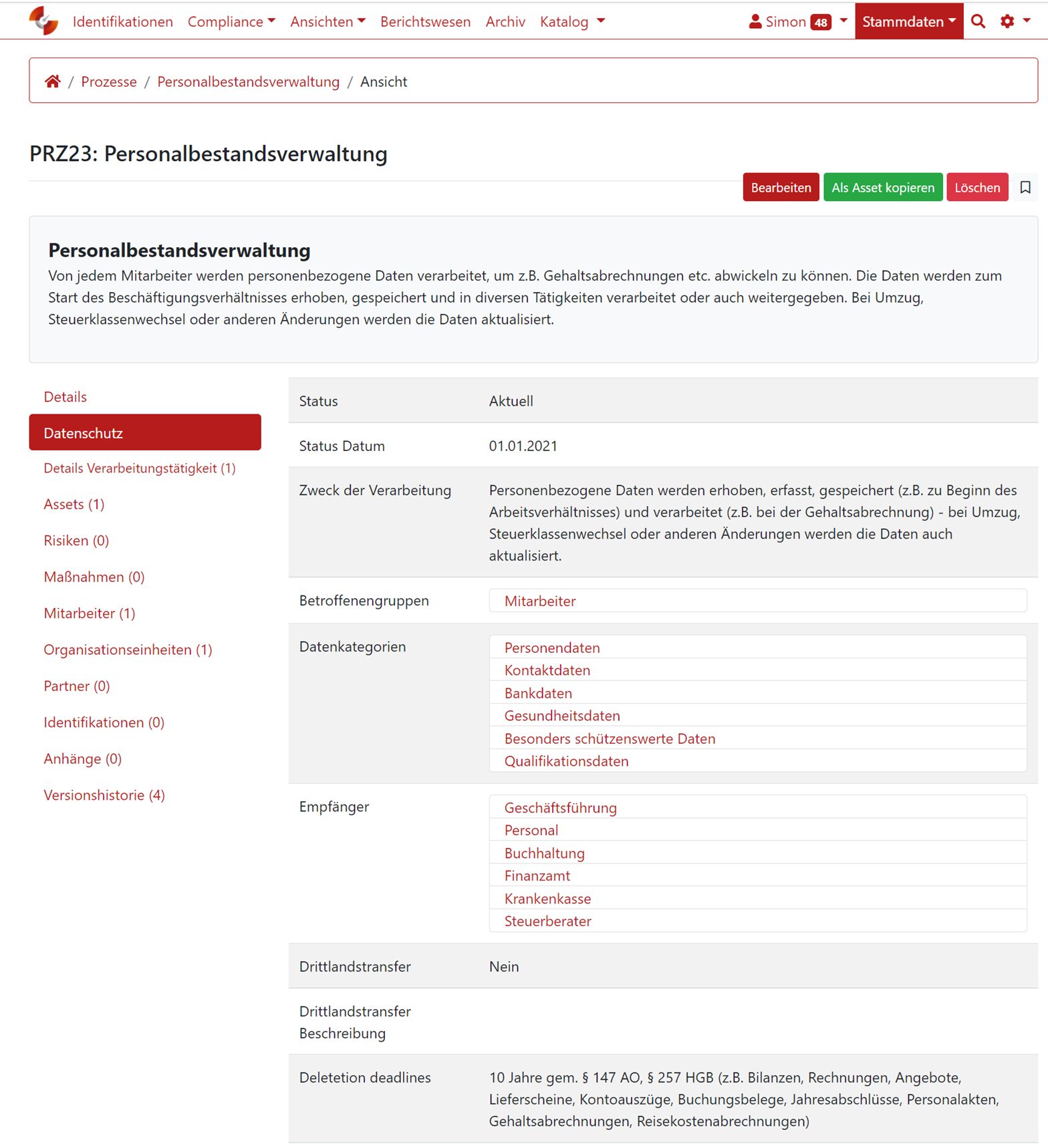 Screenshot GRC-COCKPIT Personalbestandsverwaltung